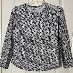 IBKUL black white Geo pattern long sleeve top mesh sleeve round neck golf XLarge